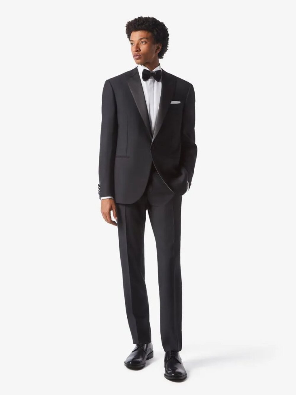 Corneliani Black Pure Wool Smoking Tuxedo Satin Lapel Pant Stripe 2 Pc Suit